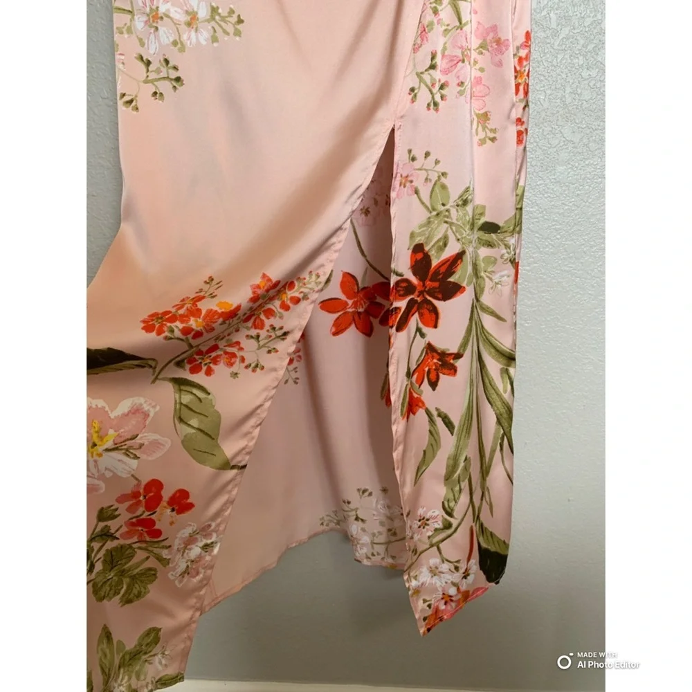 Lulu's Pink Floral Midi Slip Dress with Orange Floral Accents NWOT - Picture 6 of 16